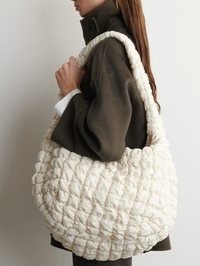 COS Oversized Quilted Crossbody Bag Ivory Cream Large